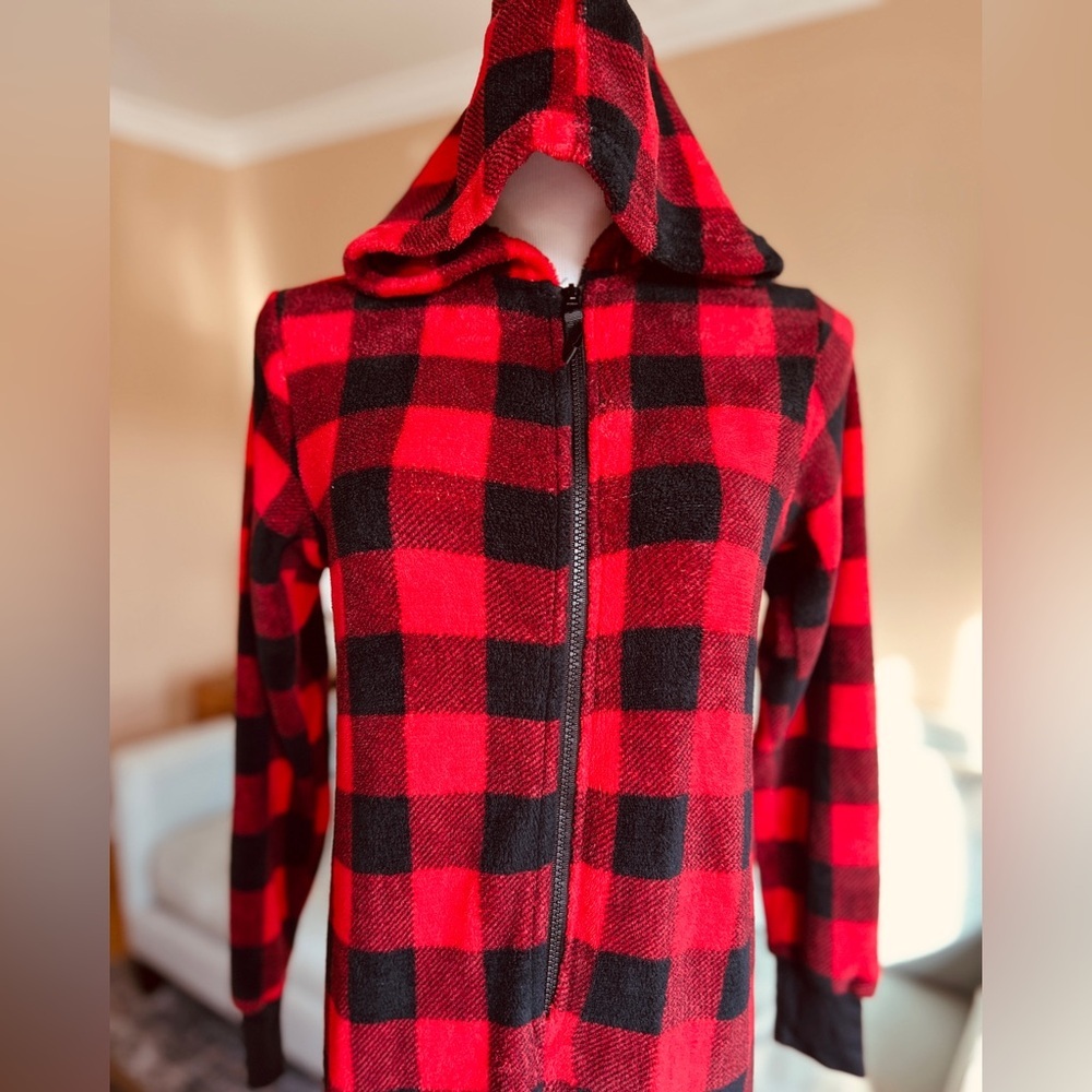 Totally Pink Buffalo Plaid Fleece Hooded Onesie Buffalo Women’s Size Large - Picture 5 of 15